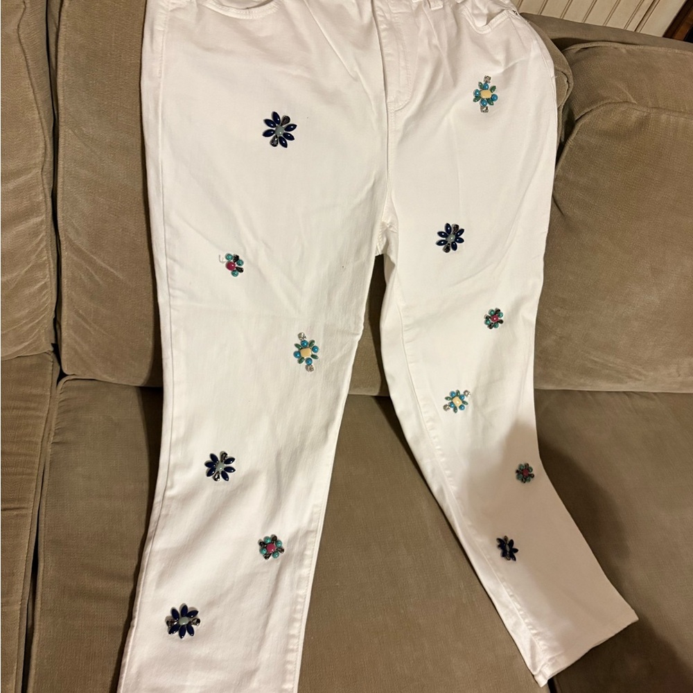 Chico's embellished white jeans